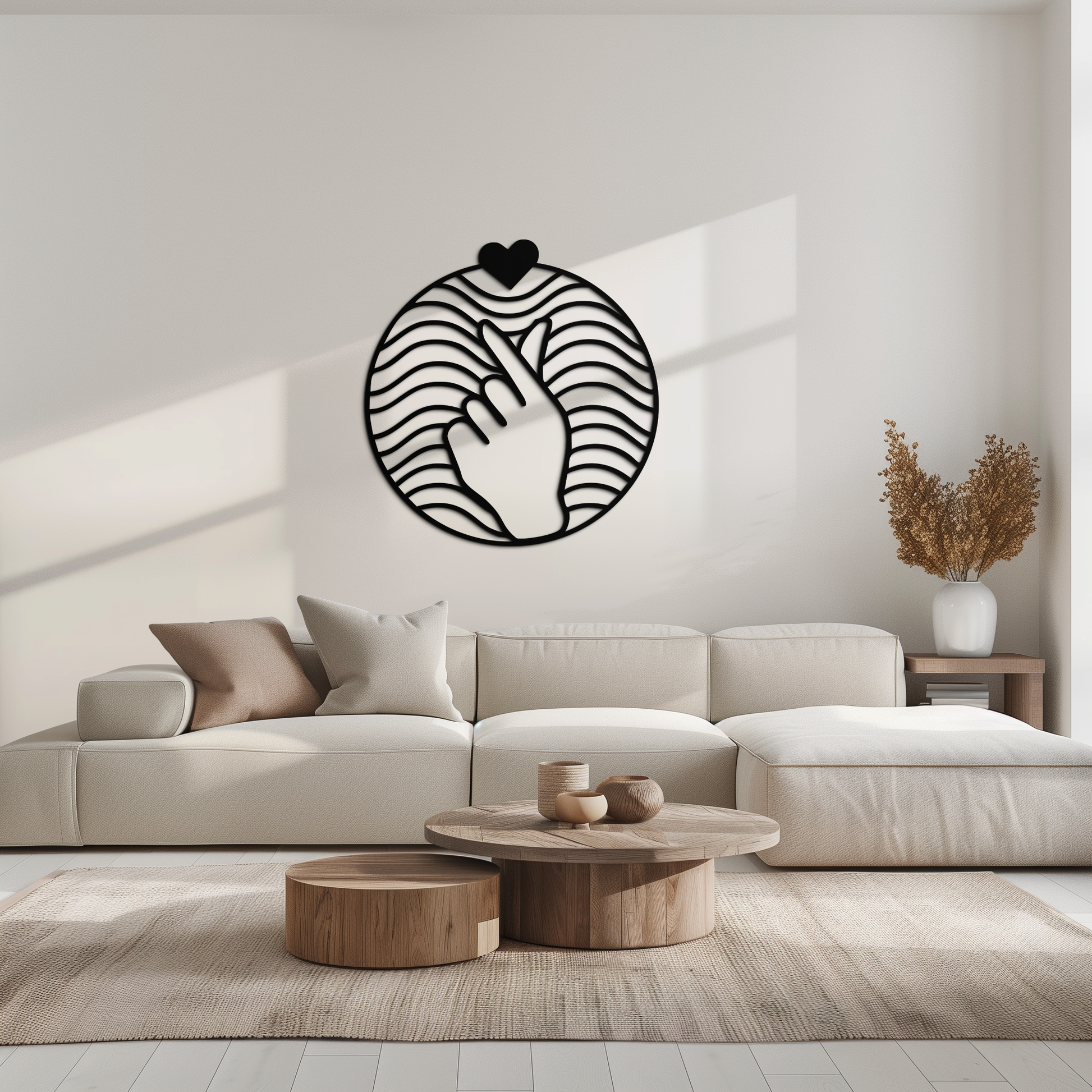 Heart Finger Love Sign Metal Wall Art - Round Minimalist Steel Decor - KAF056 - Tampa Home & Garden Store