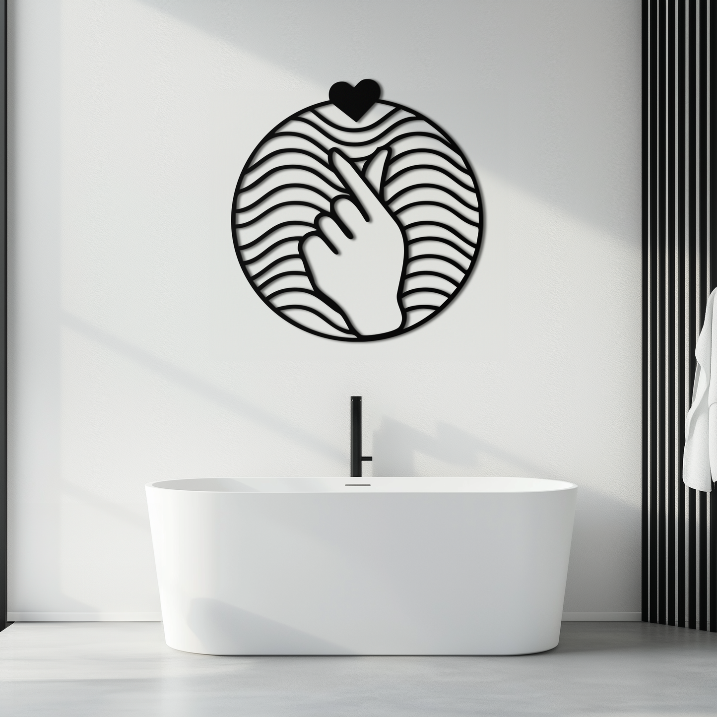 Heart Finger Love Sign Metal Wall Art - Round Minimalist Steel Decor - KAF056 - Tampa Home & Garden Store