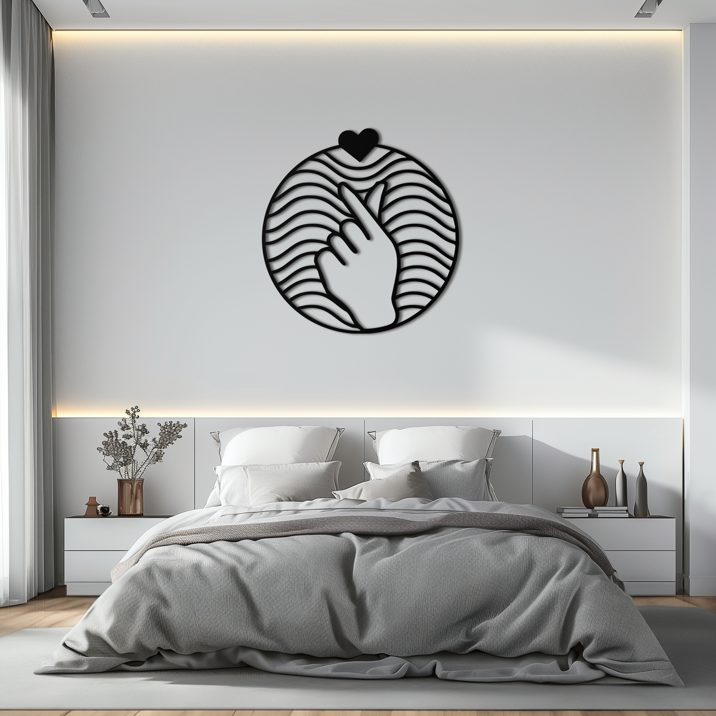 Heart Finger Love Sign Metal Wall Art - Round Minimalist Steel Decor - KAF056 - Tampa Home & Garden Store