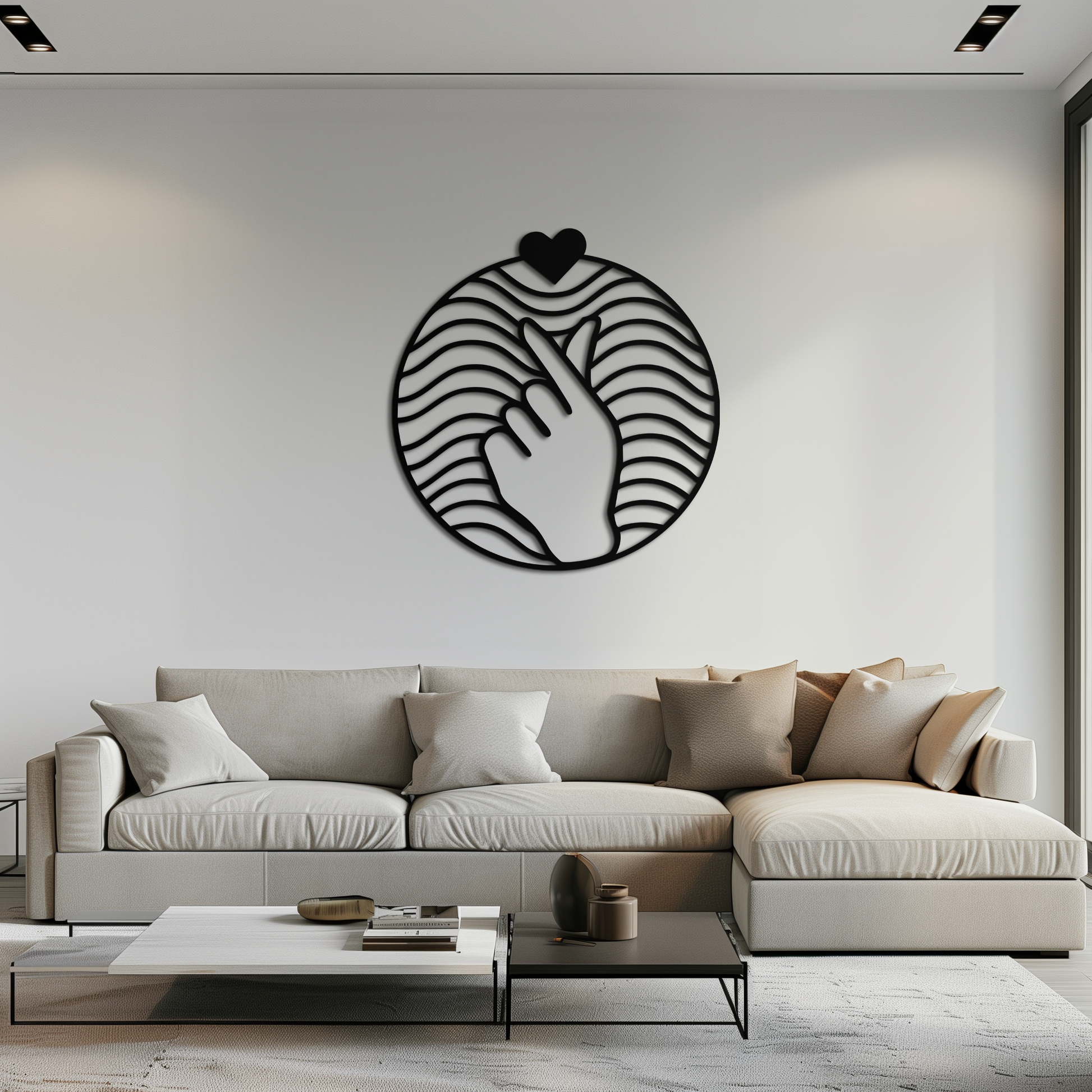 Heart Finger Love Sign Metal Wall Art - Round Minimalist Steel Decor - KAF056 - Tampa Home & Garden Store