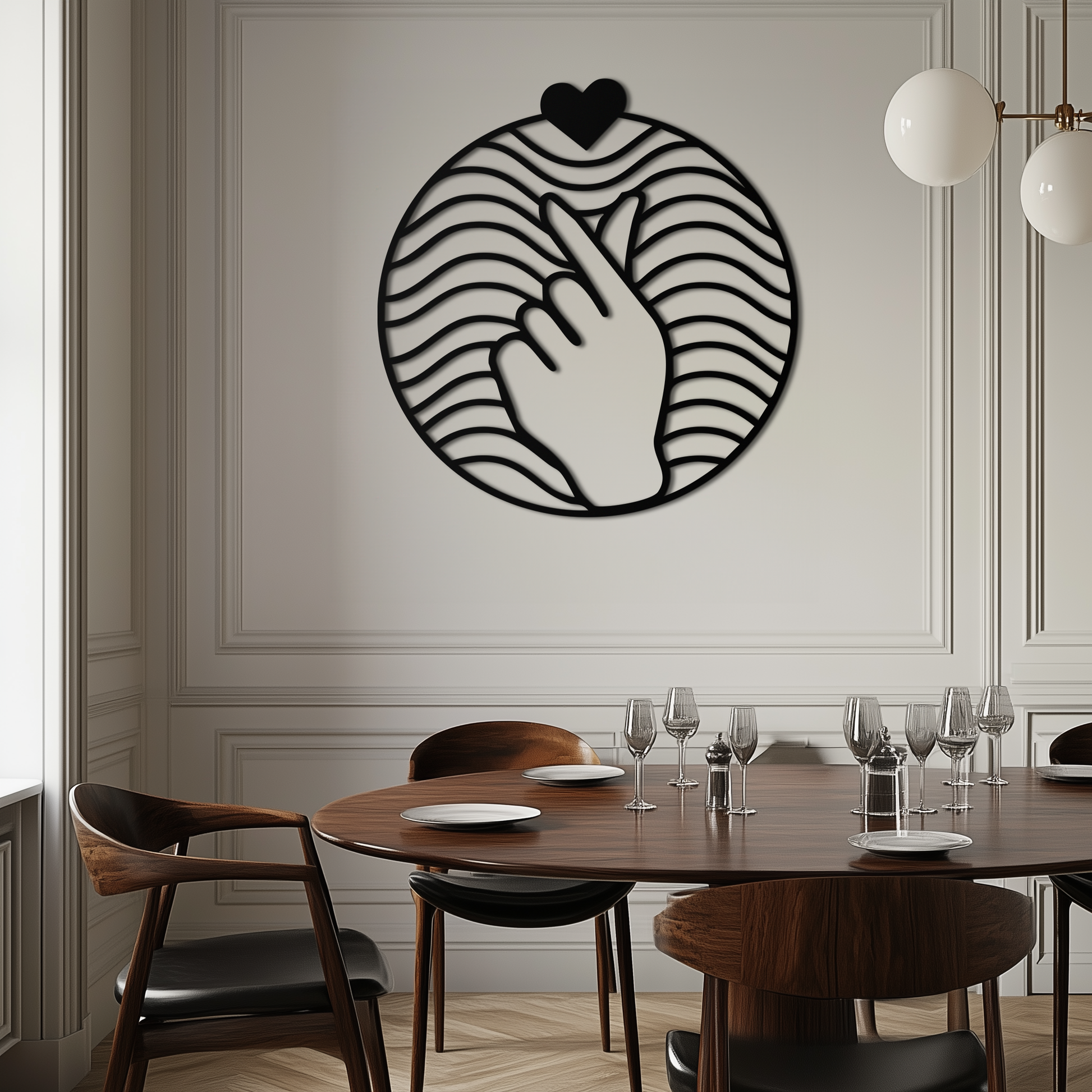 Heart Finger Love Sign Metal Wall Art - Round Minimalist Steel Decor - KAF056 - Tampa Home & Garden Store