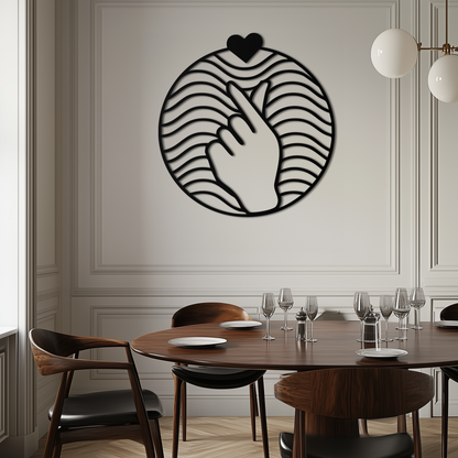 Heart Finger Love Sign Metal Wall Art - Round Minimalist Steel Decor - KAF056 - Tampa Home & Garden Store