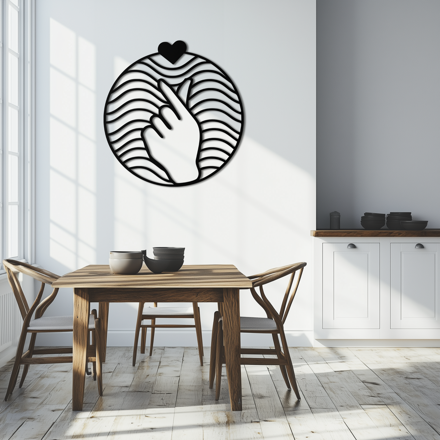 Heart Finger Love Sign Metal Wall Art - Round Minimalist Steel Decor - KAF056 - Tampa Home & Garden Store