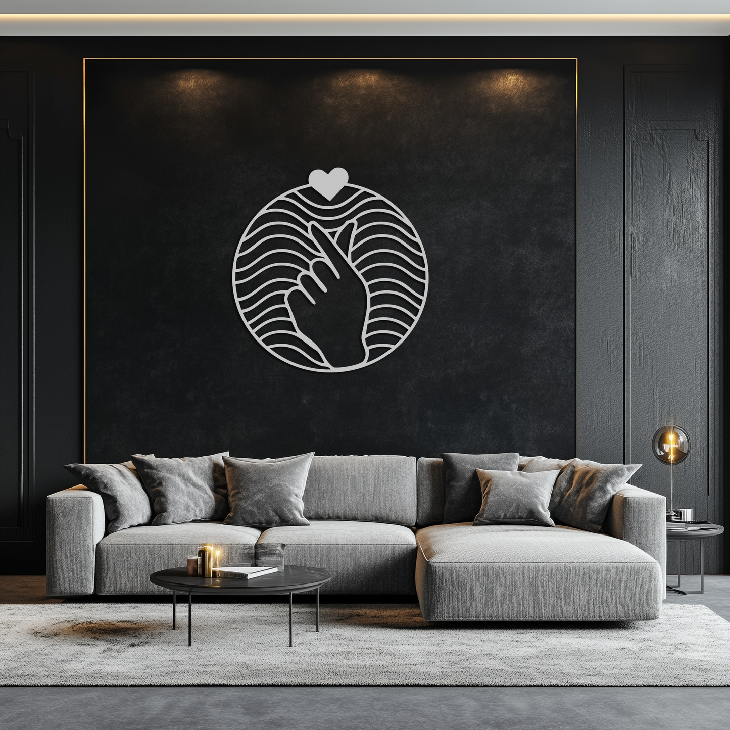 Heart Finger Love Sign Metal Wall Art - Round Minimalist Steel Decor - KAF056 - Tampa Home & Garden Store