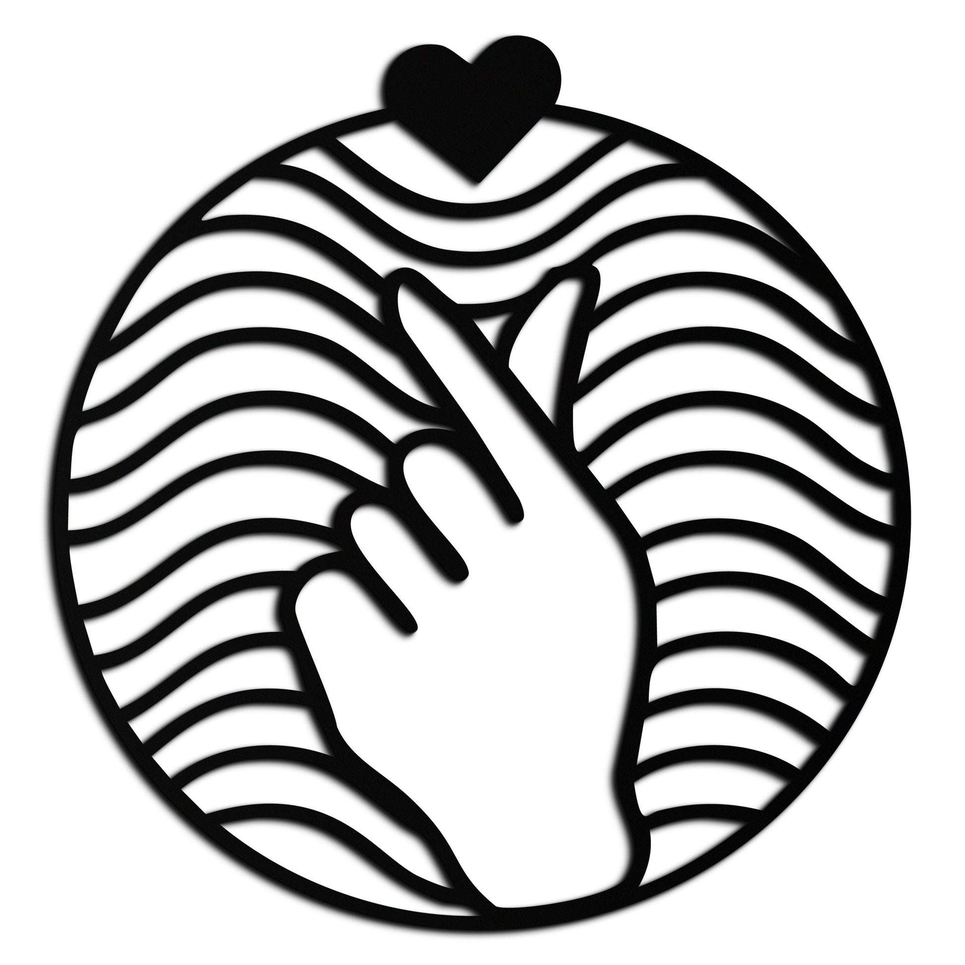 Heart Finger Love Sign Metal Wall Art - Round Minimalist Steel Decor - KAF056 - Tampa Home & Garden Store
