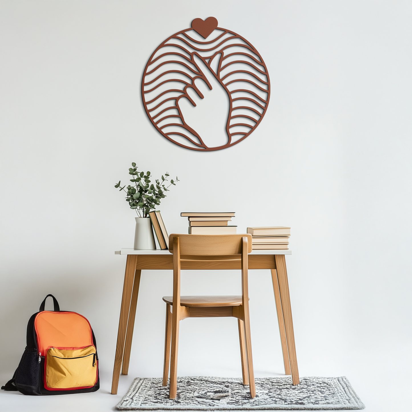 Heart Finger Love Sign Metal Wall Art - Round Minimalist Steel Decor - KAF056 - Tampa Home & Garden Store