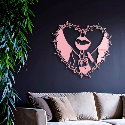 Heart Flame Metal Wall Art – Lips and Lighter Design with Barbed Wire Heart - KAFGP133 - Tampa Home & Garden Store
