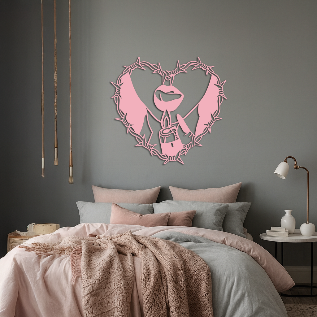 Heart Flame Metal Wall Art – Lips and Lighter Design with Barbed Wire Heart - KAFGP133 - Tampa Home & Garden Store