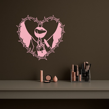 Heart Flame Metal Wall Art – Lips and Lighter Design with Barbed Wire Heart - KAFGP133 - Tampa Home & Garden Store