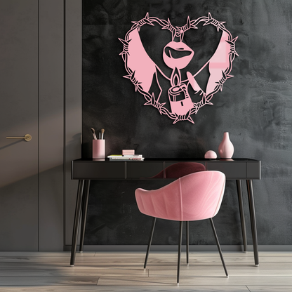Heart Flame Metal Wall Art – Lips and Lighter Design with Barbed Wire Heart - KAFGP133 - Tampa Home & Garden Store