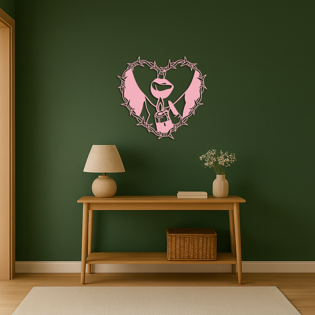 Heart Flame Metal Wall Art – Lips and Lighter Design with Barbed Wire Heart - KAFGP133 - Tampa Home & Garden Store