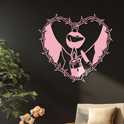Heart Flame Metal Wall Art – Lips and Lighter Design with Barbed Wire Heart - KAFGP133 - Tampa Home & Garden Store