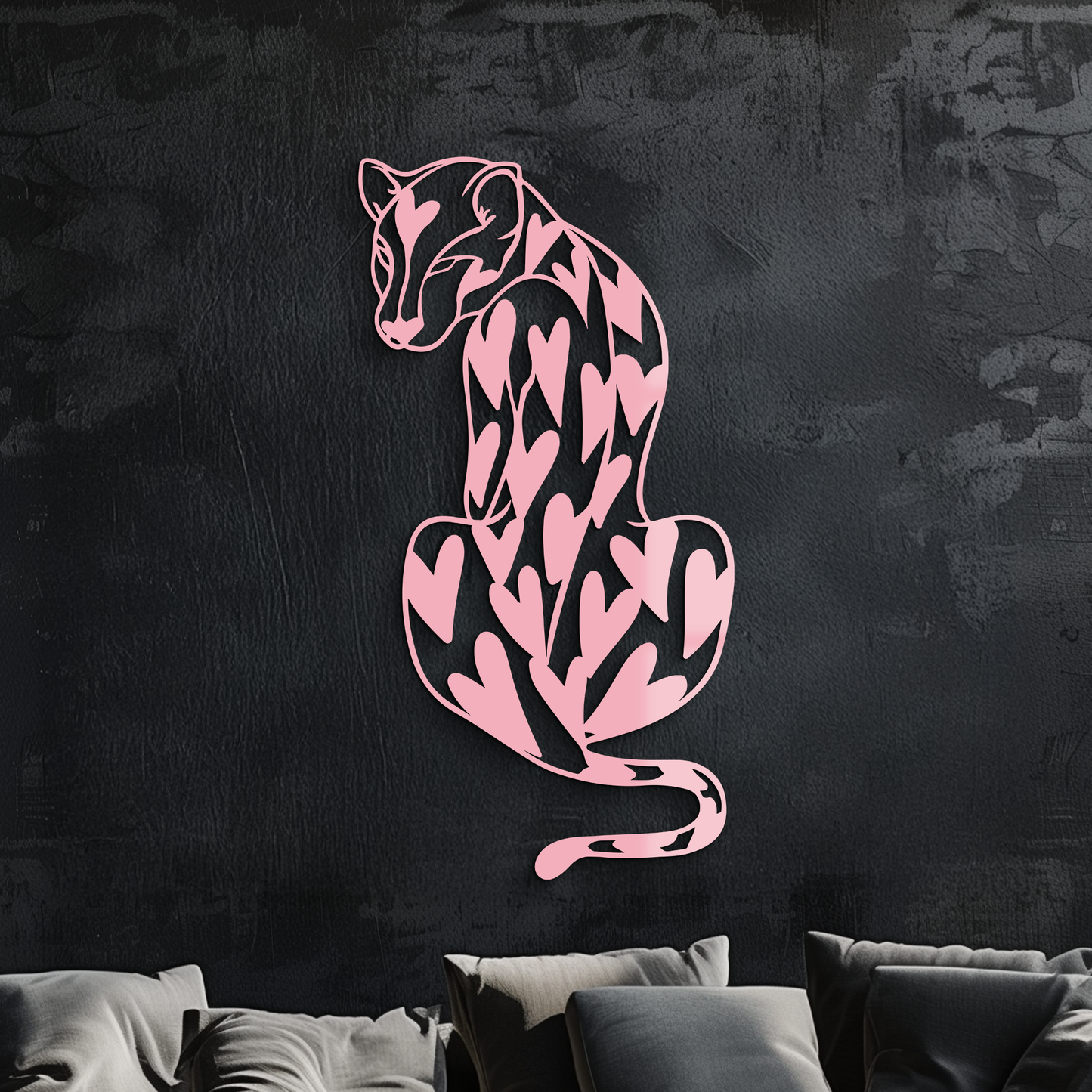 Heart Pattern Leopard Silhouette Metal Wall Art – Modern Animal Design - KAFGP044 - Tampa Home & Garden Store