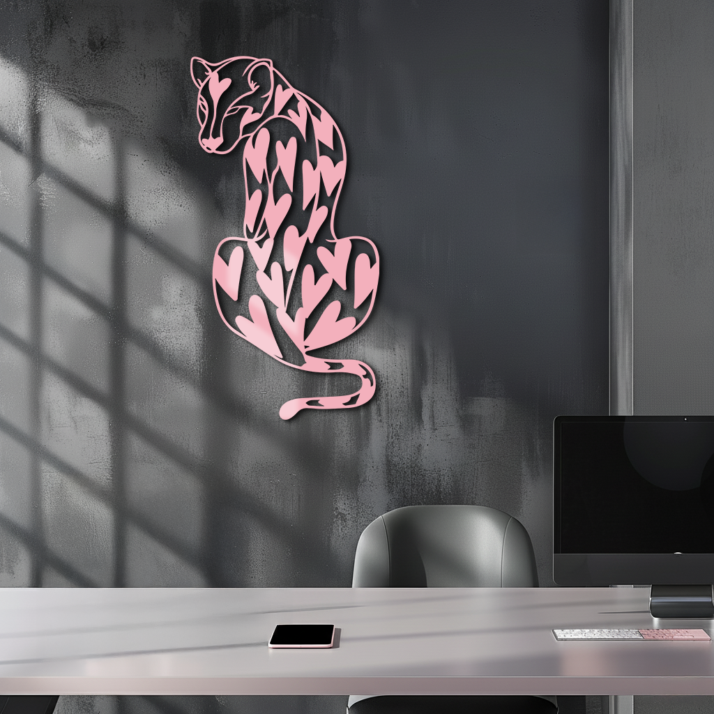 Heart Pattern Leopard Silhouette Metal Wall Art – Modern Animal Design - KAFGP044 - Tampa Home & Garden Store