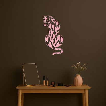 Heart Pattern Leopard Silhouette Metal Wall Art – Modern Animal Design - KAFGP044 - Tampa Home & Garden Store