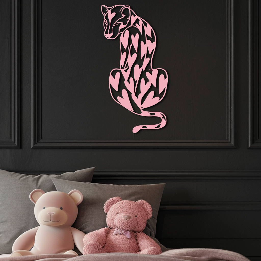 Heart Pattern Leopard Silhouette Metal Wall Art – Modern Animal Design - KAFGP044 - Tampa Home & Garden Store