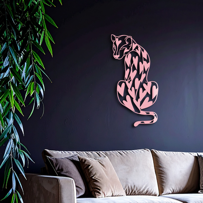 Heart Pattern Leopard Silhouette Metal Wall Art – Modern Animal Design - KAFGP044 - Tampa Home & Garden Store