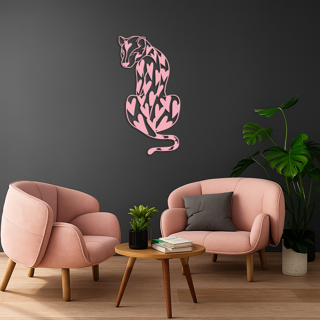Heart Pattern Leopard Silhouette Metal Wall Art – Modern Animal Design - KAFGP044 - Tampa Home & Garden Store
