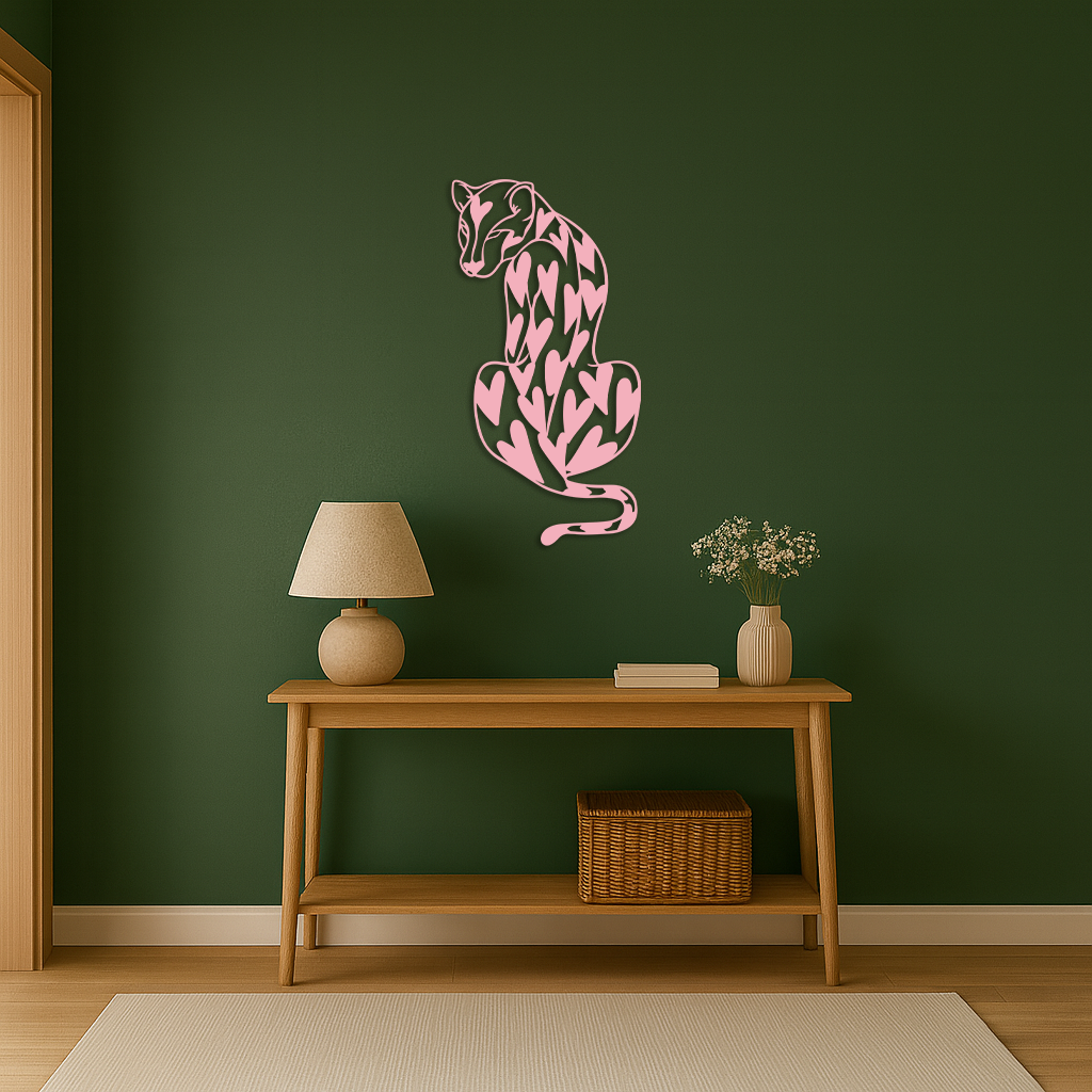 Heart Pattern Leopard Silhouette Metal Wall Art – Modern Animal Design - KAFGP044 - Tampa Home & Garden Store