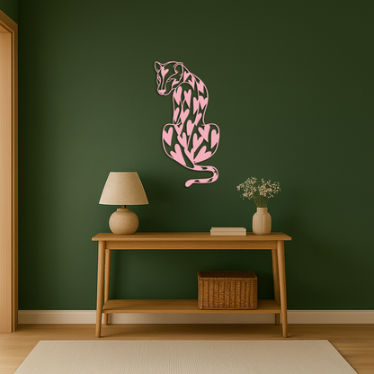 Heart Pattern Leopard Silhouette Metal Wall Art – Modern Animal Design - KAFGP044 - Tampa Home & Garden Store
