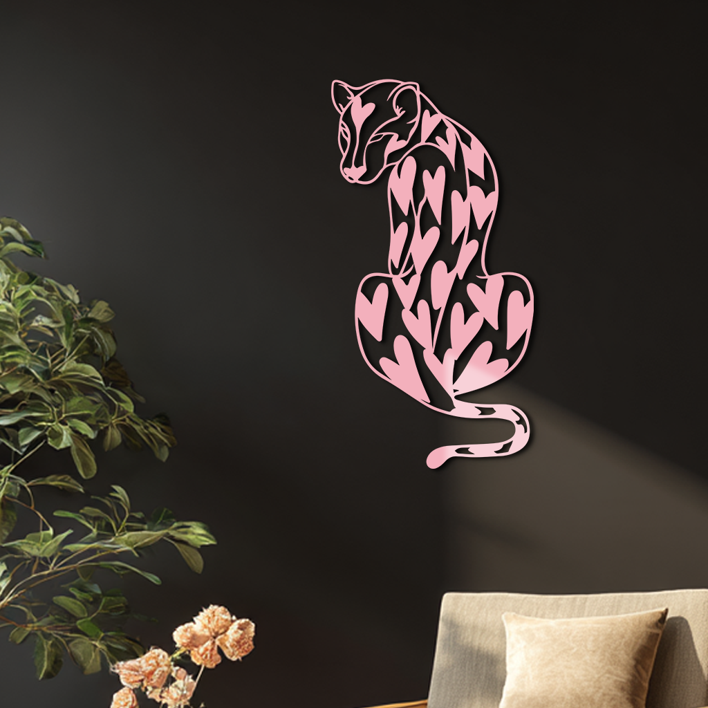 Heart Pattern Leopard Silhouette Metal Wall Art – Modern Animal Design - KAFGP044 - Tampa Home & Garden Store