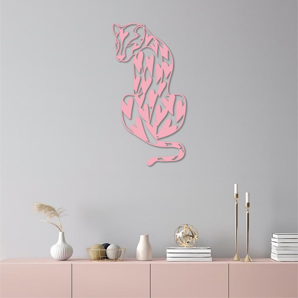 Heart Pattern Leopard Silhouette Metal Wall Art – Modern Animal Design - KAFGP044 - Tampa Home & Garden Store