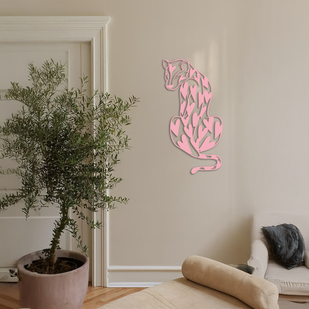 Heart Pattern Leopard Silhouette Metal Wall Art – Modern Animal Design - KAFGP044 - Tampa Home & Garden Store