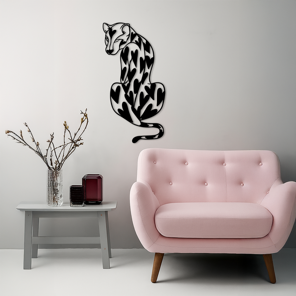 Heart Pattern Leopard Silhouette Metal Wall Art – Modern Animal Design - KAFGP044 - Tampa Home & Garden Store