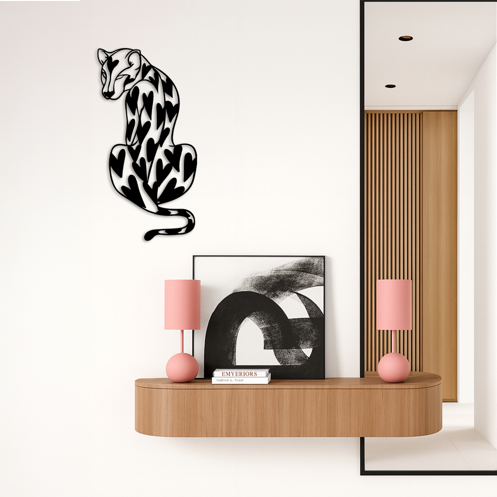 Heart Pattern Leopard Silhouette Metal Wall Art – Modern Animal Design - KAFGP044 - Tampa Home & Garden Store