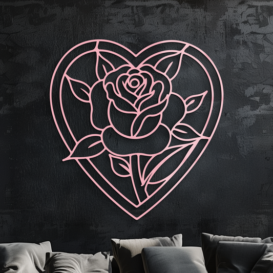 Heart Rose Silhouette Metal Wall Art – Romantic Flower Design - KAFGP034 - Tampa Home & Garden Store