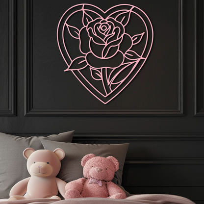 Heart Rose Silhouette Metal Wall Art – Romantic Flower Design - KAFGP034 - Tampa Home & Garden Store