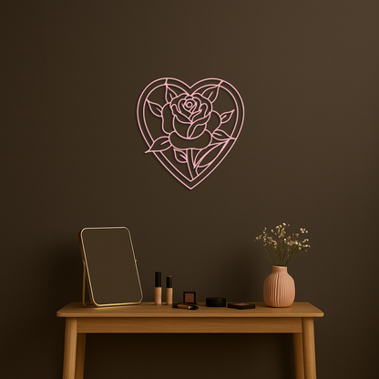 Heart Rose Silhouette Metal Wall Art – Romantic Flower Design - KAFGP034 - Tampa Home & Garden Store