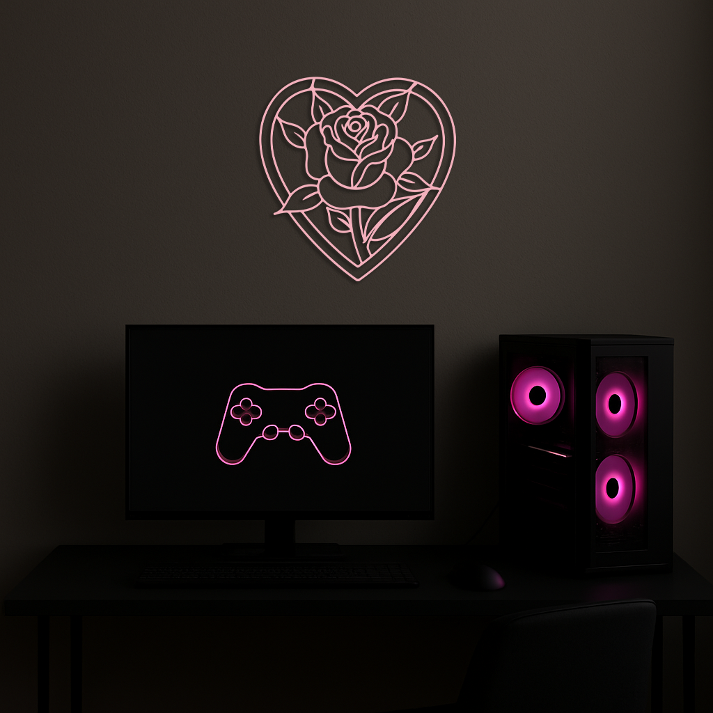 Heart Rose Silhouette Metal Wall Art – Romantic Flower Design - KAFGP034 - Tampa Home & Garden Store