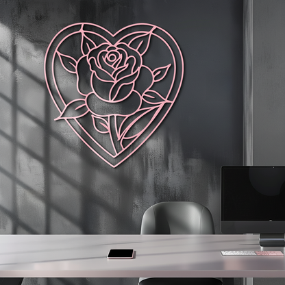 Heart Rose Silhouette Metal Wall Art – Romantic Flower Design - KAFGP034 - Tampa Home & Garden Store