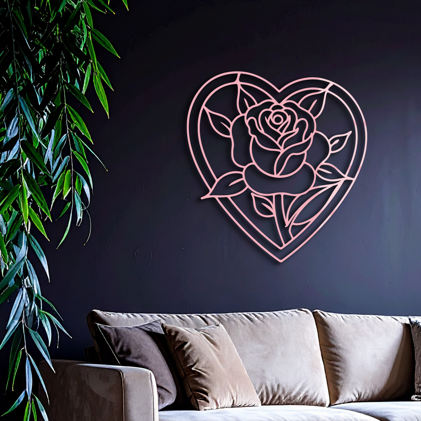 Heart Rose Silhouette Metal Wall Art – Romantic Flower Design - KAFGP034 - Tampa Home & Garden Store