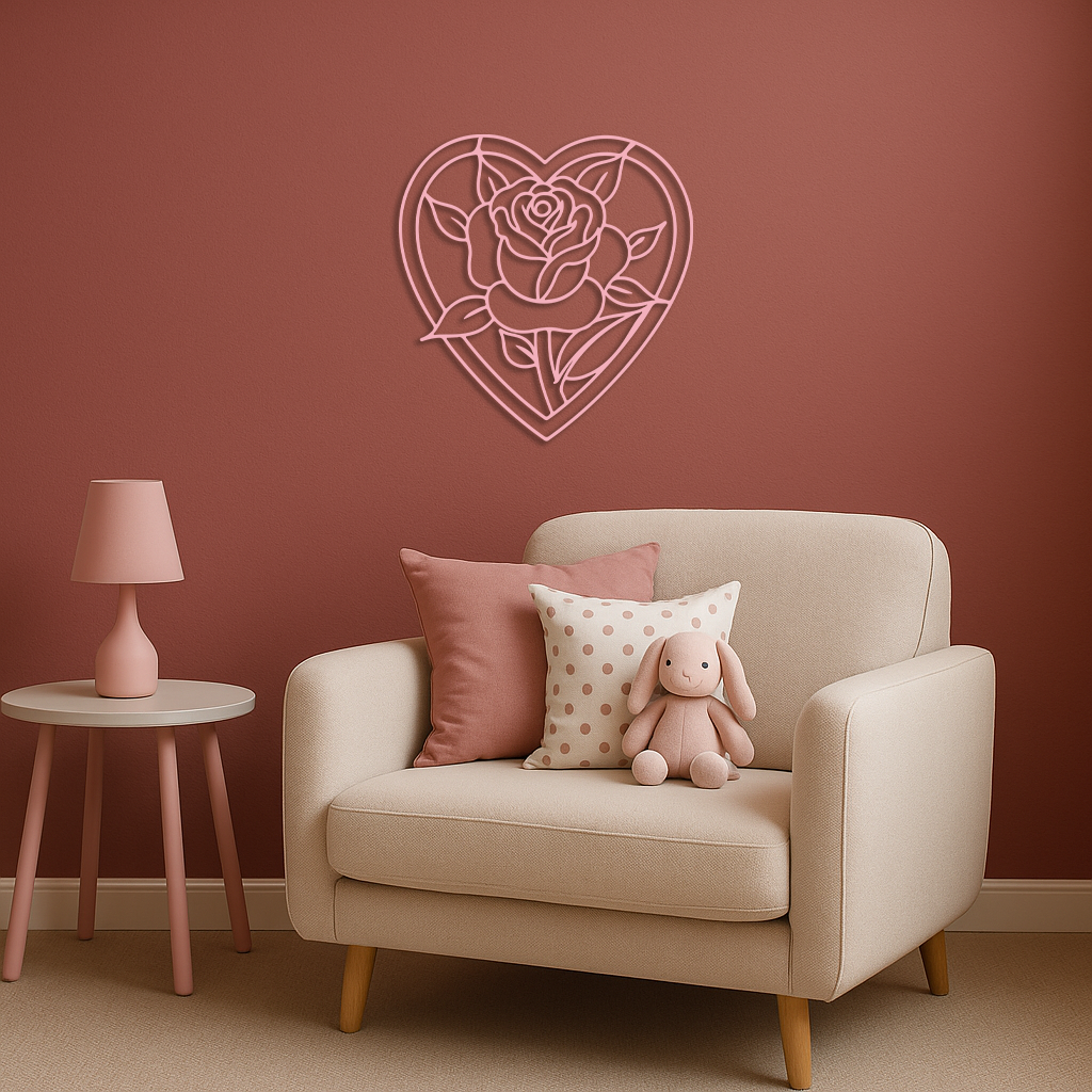 Heart Rose Silhouette Metal Wall Art – Romantic Flower Design - KAFGP034 - Tampa Home & Garden Store