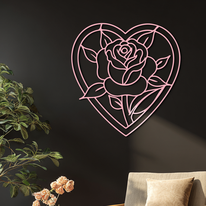 Heart Rose Silhouette Metal Wall Art – Romantic Flower Design - KAFGP034 - Tampa Home & Garden Store