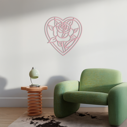 Heart Rose Silhouette Metal Wall Art – Romantic Flower Design - KAFGP034 - Tampa Home & Garden Store