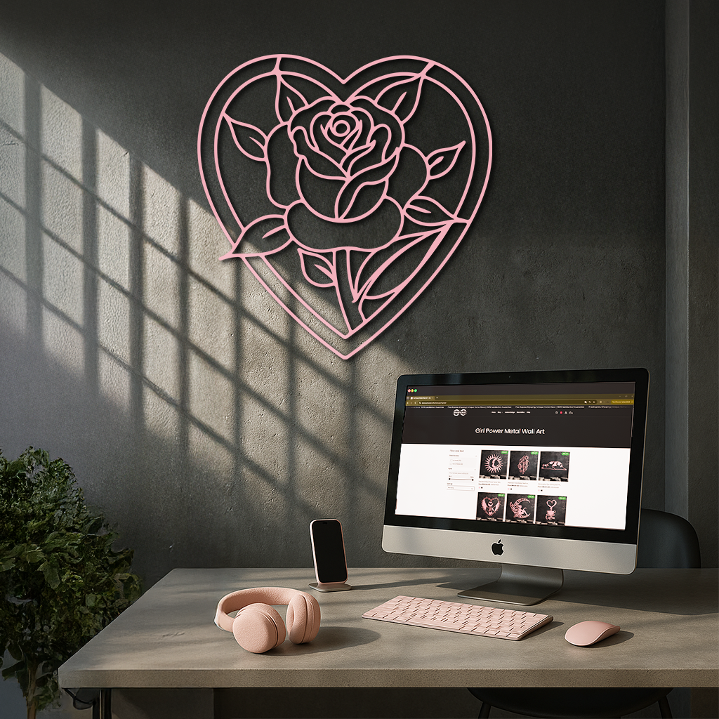 Heart Rose Silhouette Metal Wall Art – Romantic Flower Design - KAFGP034 - Tampa Home & Garden Store