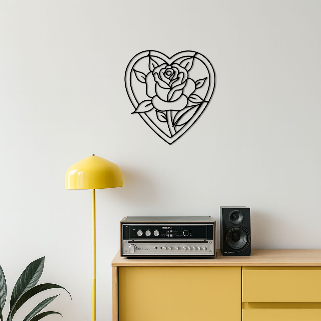 Heart Rose Silhouette Metal Wall Art – Romantic Flower Design - KAFGP034 - Tampa Home & Garden Store