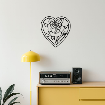 Heart Rose Silhouette Metal Wall Art – Romantic Flower Design - KAFGP034 - Tampa Home & Garden Store