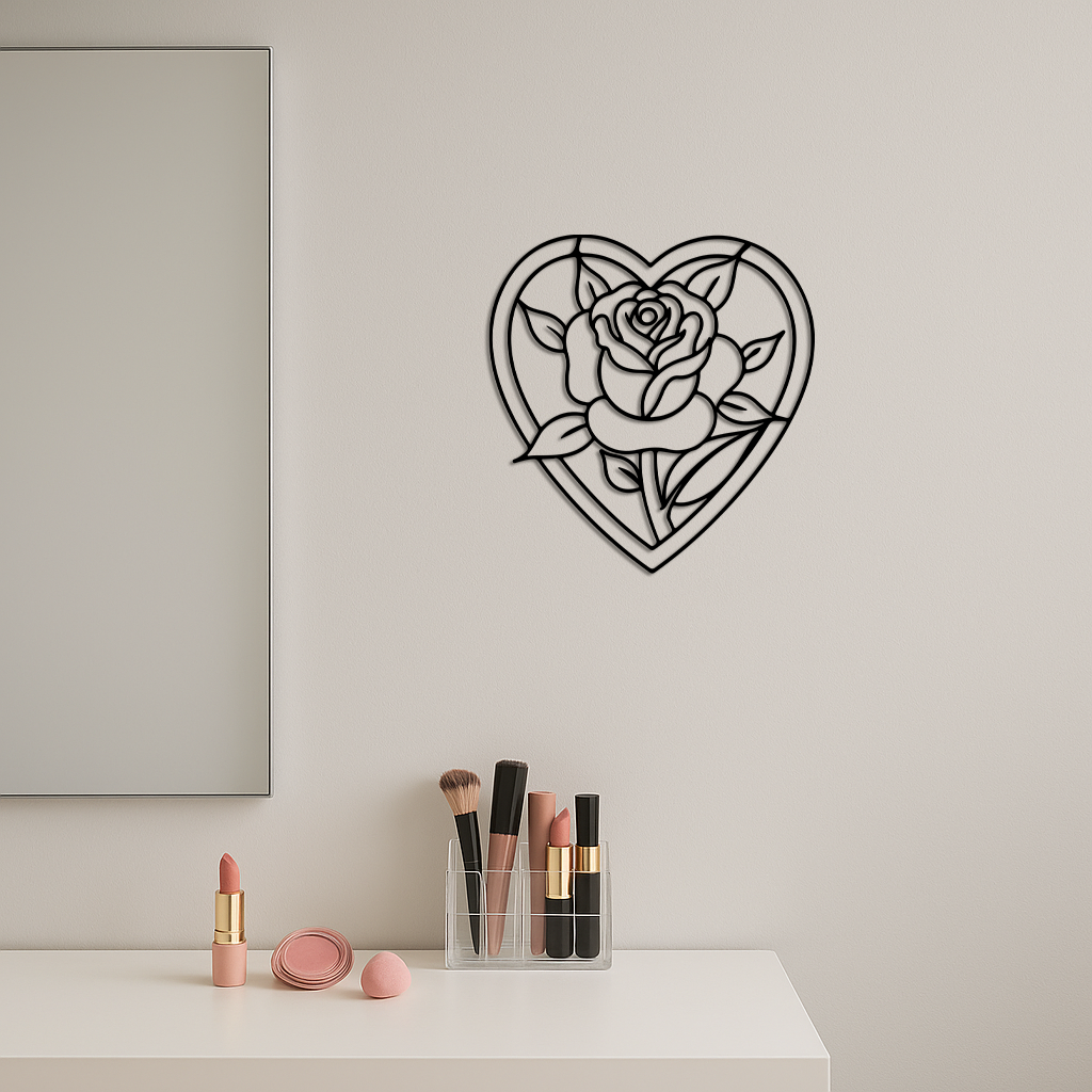 Heart Rose Silhouette Metal Wall Art – Romantic Flower Design - KAFGP034 - Tampa Home & Garden Store