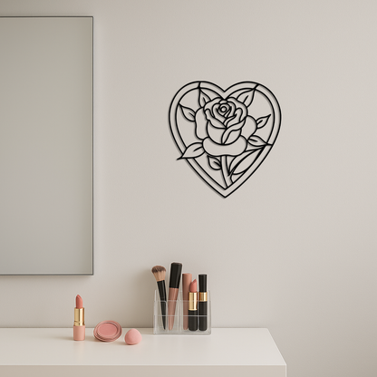 Heart Rose Silhouette Metal Wall Art – Romantic Flower Design - KAFGP034 - Tampa Home & Garden Store