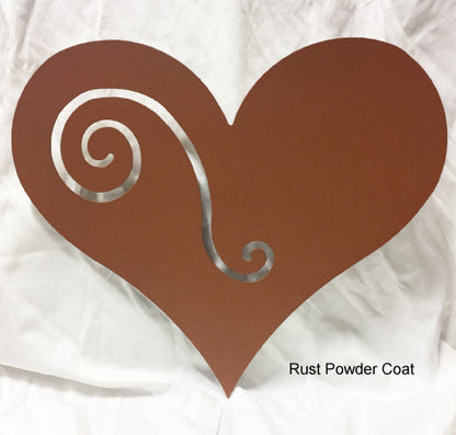 Heart garden stake by Rustica Ornamentals, rust powder coat metal with silver spiral cutout on Tampa Home & Garden Store