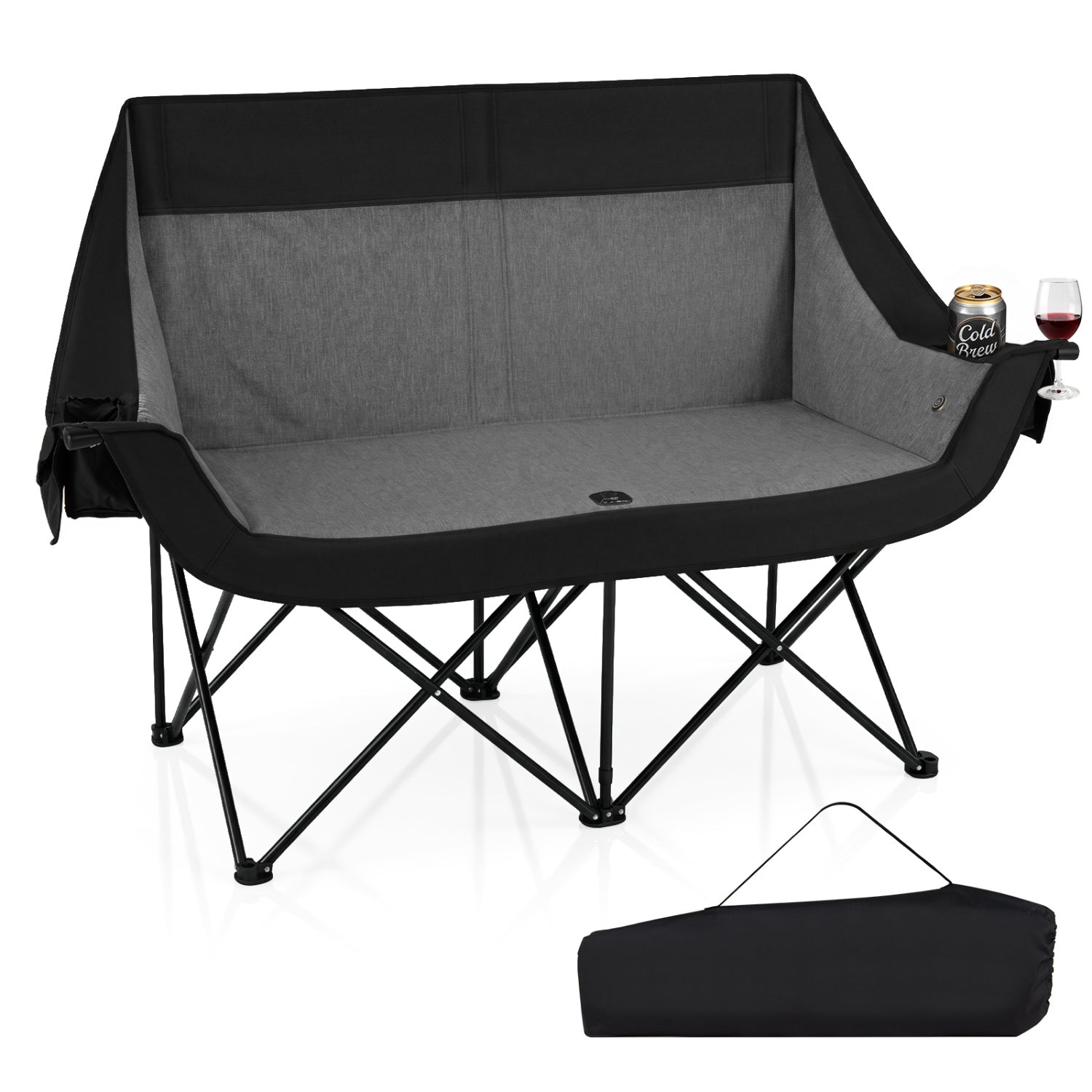 GemGear heated double camping chair with 4 heating zones, black gray interior includes carry bag on Tampa Home & Garden Store