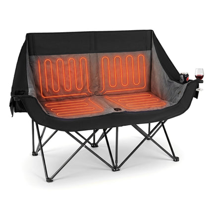 GemGear heated double camping chair with 4 heating zones, gray cushions, cup holders on sides on Tampa Home & Garden Store