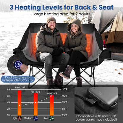 GemGear heated double camping chair in gray-green with 4 heating zones for two adults on Tampa Home & Garden Store