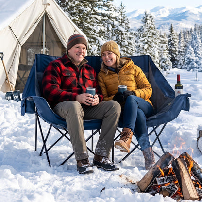 Heated double camping chair GemGear blue fabric with four heating zones on Tampa Home & Garden Store