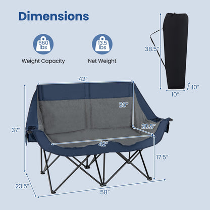 GemGear heated double camping chair with 4 heating zones in navy blue and gray fabric on Tampa Home & Garden Store