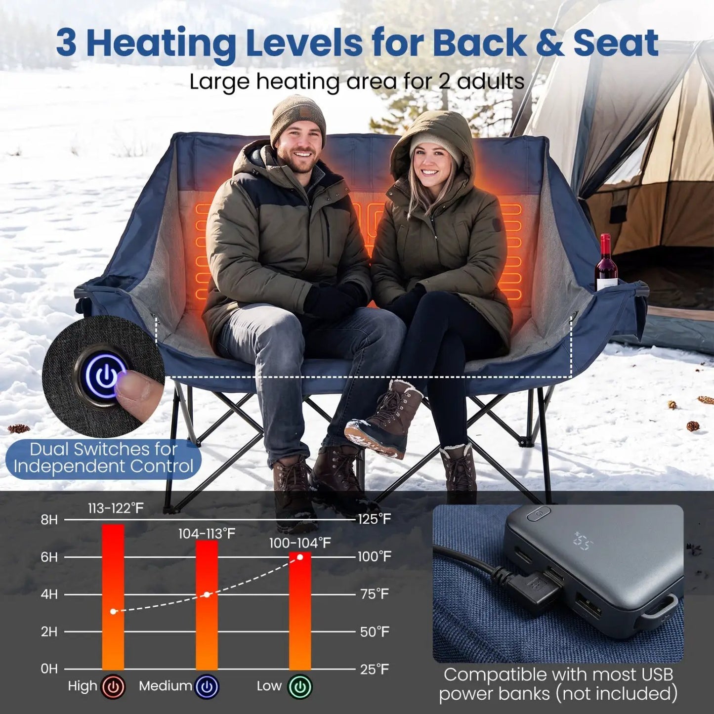 Heated Double Camping Chair With Four Zones